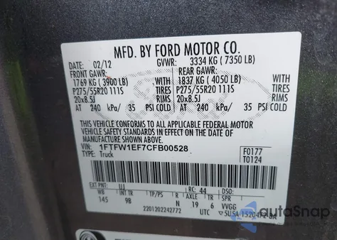2012 Ford F-150 Platinum from USA, damaged, VIN 1FTFW1EF7CFB00528